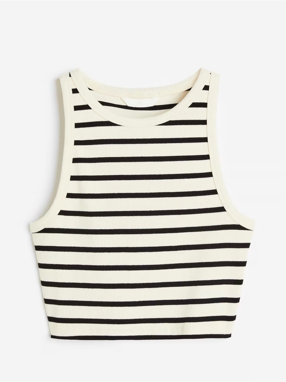 H&M Ribbed Striped Cropped Tank Top Women’s XL Cream Black Sleeveless Stretch